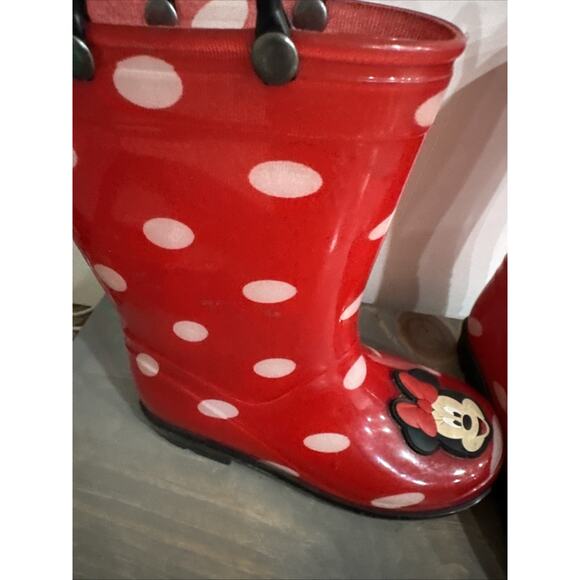 MINNIE MOUSE Rain Boots Girl’s Size 9 Disney Junior Red And White Polka Dot - Picture 6 of 15